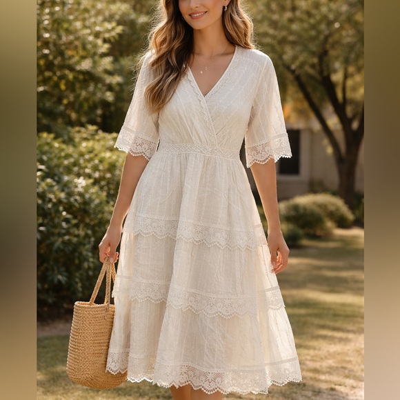 Gibson Latimer Dresses & Skirts - Gibson Latimer Cream Lace Midi Dress